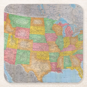Posavasos Cuadrado De Papel Mapa 3 de Estados Unidos