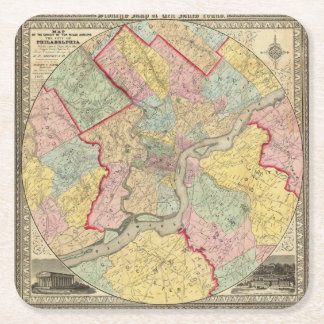 Posavasos Cuadrado De Papel Mapa alrededor de la ciudad de Philadelphia