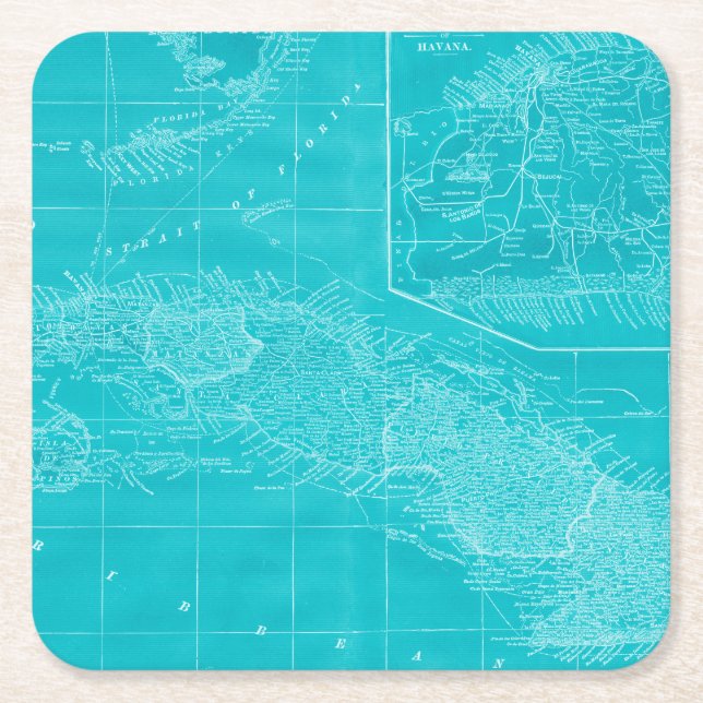 Posavasos Cuadrado De Papel Mapa azul de Cuba (Anverso)