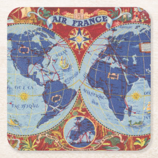 Posavasos Cuadrado De Papel Mapa de Air France del mundo