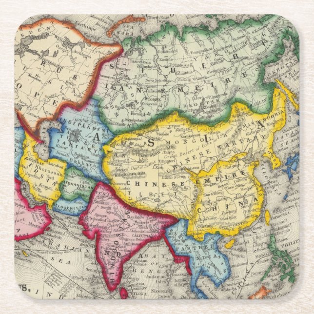 Posavasos Cuadrado De Papel Mapa de Asia (Anverso)