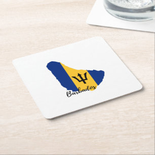 Posavasos Cuadrado De Papel Mapa de bandera de Barbados