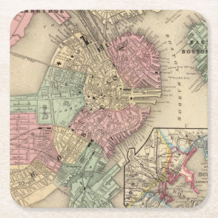 Posavasos Cuadrado De Papel Mapa de Boston de Mitchell