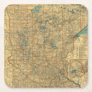 Posavasos Cuadrado De Papel Mapa de camino de Minnesota