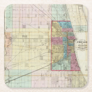 Posavasos Cuadrado De Papel Mapa de Chicago