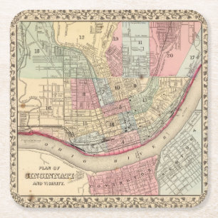 Posavasos Cuadrado De Papel Mapa de Cincinnati de Mitchell