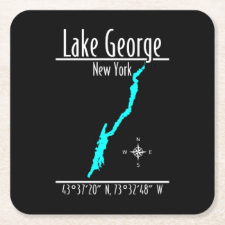 Posavasos Cuadrado De Papel Mapa de coordenadas de la costa del lago George, N