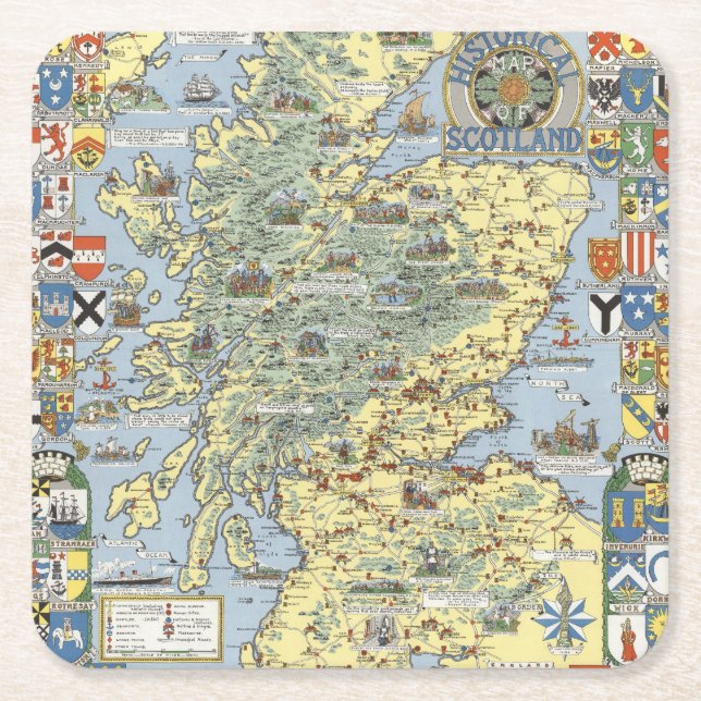 Posavasos Cuadrado De Papel Mapa de Escocia histórica (Anverso)