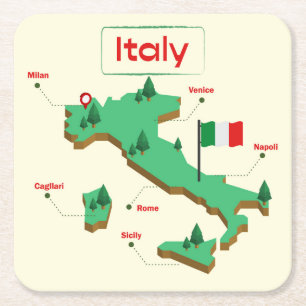 Posavasos Cuadrado De Papel Mapa de Guay y la colorida Italia