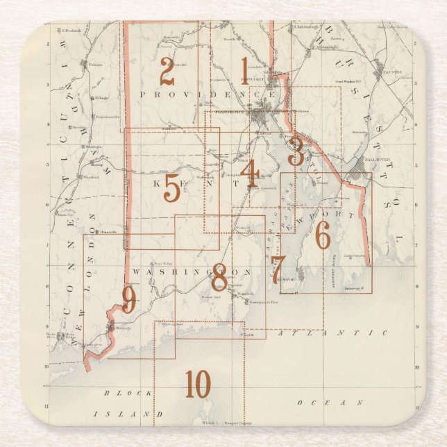 Posavasos Cuadrado De Papel Mapa de índice de Rhode Island (Anverso)