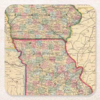 Posavasos Cuadrado De Papel Mapa de Iowa, Missouri de Mitchell