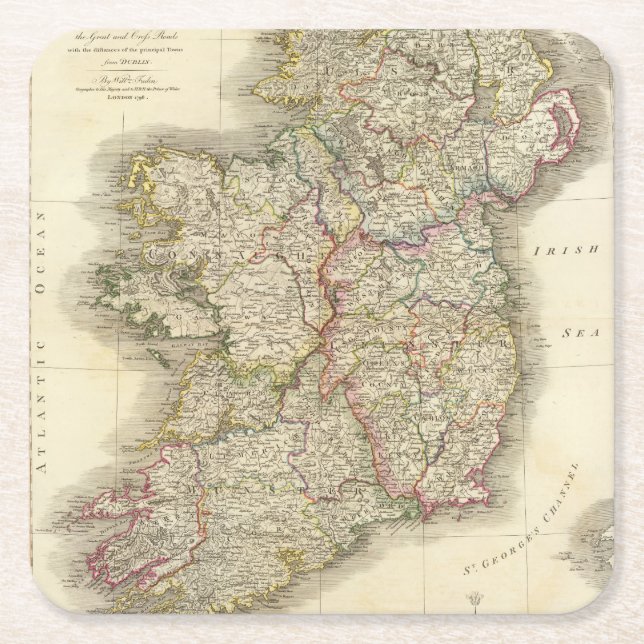 Posavasos Cuadrado De Papel Mapa de Irlanda (Anverso)