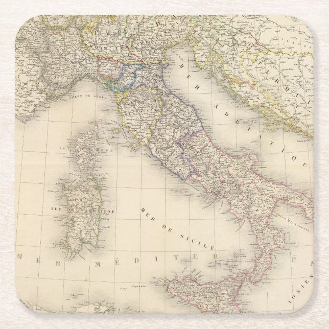 Posavasos Cuadrado De Papel Mapa de Italia (Anverso)