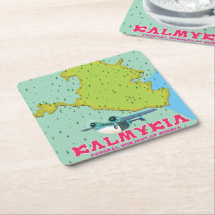Posavasos Cuadrado De Papel mapa de Kalmukia Rusia