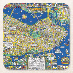 Posavasos Cuadrado De Papel Mapa de la ciudad vieja de Boston geografía estado