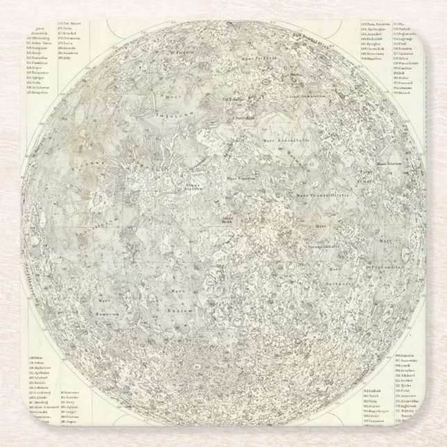 Posavasos Cuadrado De Papel Mapa de la luna (Anverso)