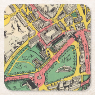 Posavasos Cuadrado De Papel Mapa de la ruta de la coronación, Londres,