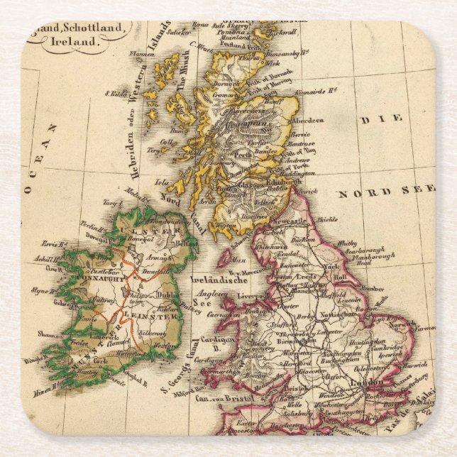 Posavasos Cuadrado De Papel Mapa de las islas británicas (Anverso)