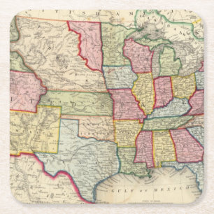 Posavasos Cuadrado De Papel Mapa de los Estados Unidos, y de los territorios