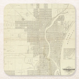 Posavasos Cuadrado De Papel Mapa de Milwaukee