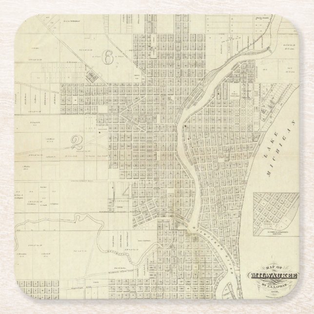Posavasos Cuadrado De Papel Mapa de Milwaukee (Anverso)