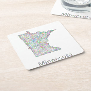 Posavasos Cuadrado De Papel Mapa de Minnesota