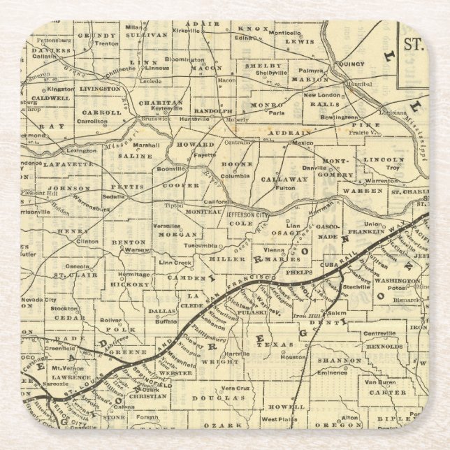 Posavasos Cuadrado De Papel Mapa de Missouri 2 (Anverso)