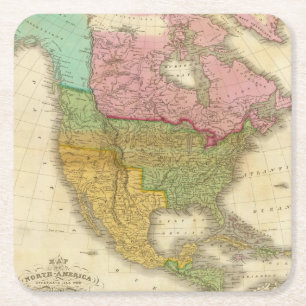 Posavasos Cuadrado De Papel Mapa de Norteamérica 3