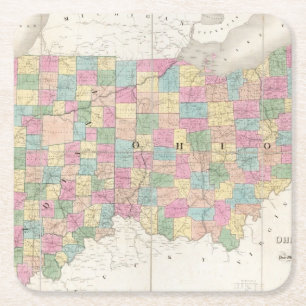 Posavasos Cuadrado De Papel Mapa de Ohio y de Indiana