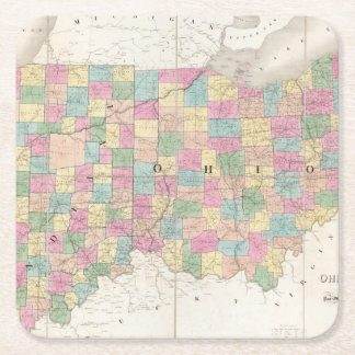 Posavasos Cuadrado De Papel Mapa de Ohio y de Indiana