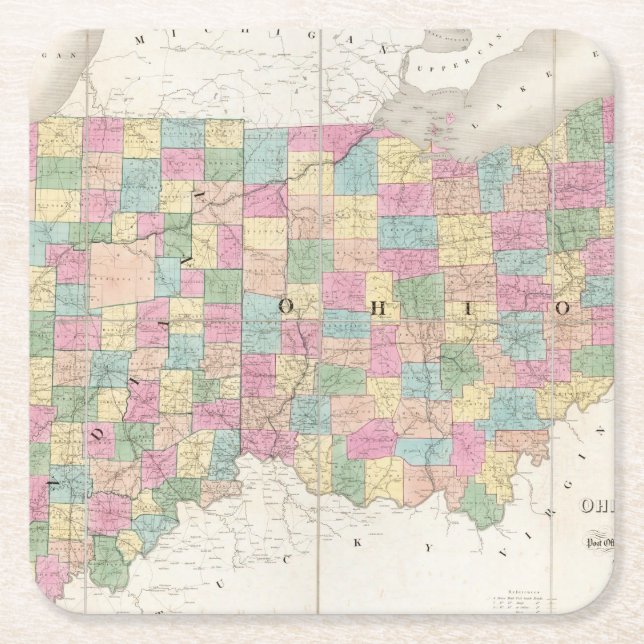 Posavasos Cuadrado De Papel Mapa de Ohio y de Indiana (Anverso)