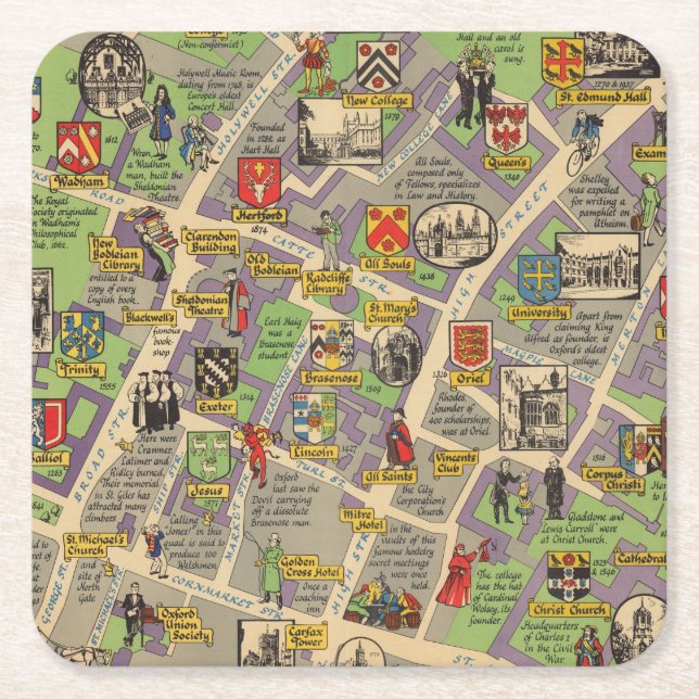 Posavasos Cuadrado De Papel Mapa de Oxford, Inglaterra (ferrocarriles (Anverso)