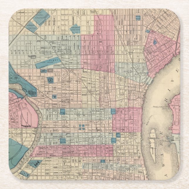 Posavasos Cuadrado De Papel Mapa de Philadelphia, Pennsylvania (Anverso)