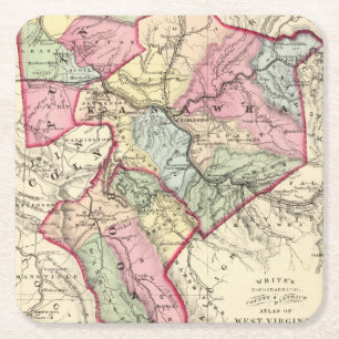 Posavasos Cuadrado De Papel Mapa de Putnam, Kanawha, condados de Boone