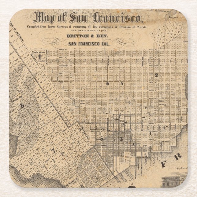 Posavasos Cuadrado De Papel Mapa de San Francisco (Anverso)