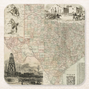 Posavasos Cuadrado De Papel Mapa de Texas con fronteras del condado
