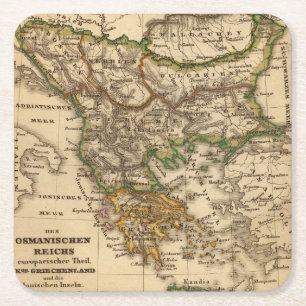 Posavasos Cuadrado De Papel Mapa de Turquía y de Grecia