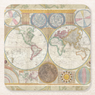 Posavasos Cuadrado De Papel Mapa de viaje mundial geografía antigua vintage
