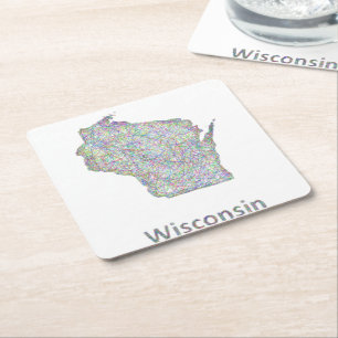 Posavasos Cuadrado De Papel Mapa de Wisconsin