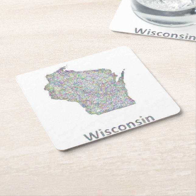 Posavasos Cuadrado De Papel Mapa de Wisconsin (En perspectiva)