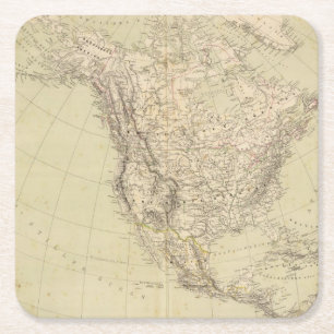 Posavasos Cuadrado De Papel Mapa del atlas de Norteamérica que muestra las