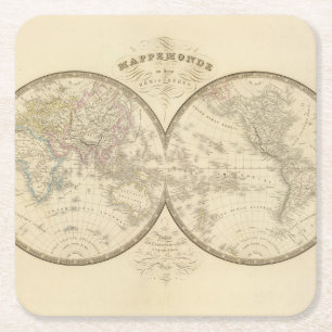 Posavasos Cuadrado De Papel Mapa del atlas del mundo