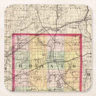 Posavasos Cuadrado De Papel Mapa del condado de Branch, Michigan