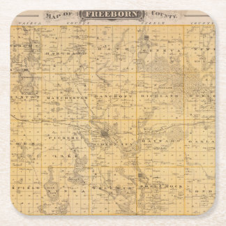 Posavasos Cuadrado De Papel Mapa del condado de Freeborn, Minnesota