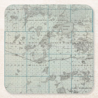 Posavasos Cuadrado De Papel Mapa del condado de Kandiyohi, Minnesota