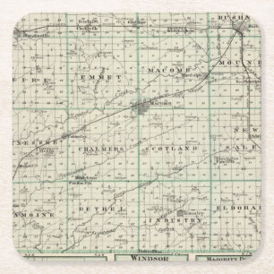 Posavasos Cuadrado De Papel Mapa del condado de McDonough, Rushville