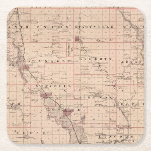 Posavasos Cuadrado De Papel Mapa del condado de Mitchell, estado de Iowa