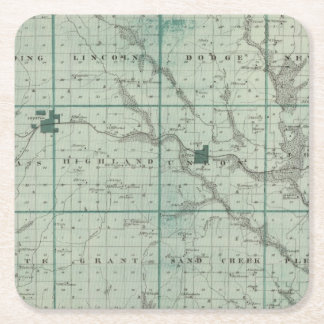 Posavasos Cuadrado De Papel Mapa del condado de Union, estado de Iowa