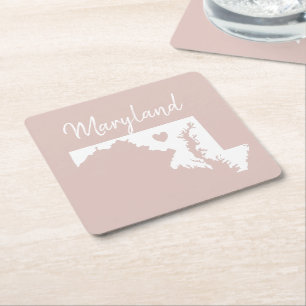 Posavasos Cuadrado De Papel Mapa del estado de Maryland ama el hogar