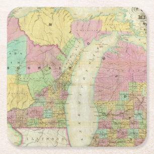 Posavasos Cuadrado De Papel Mapa del estado de Michigan